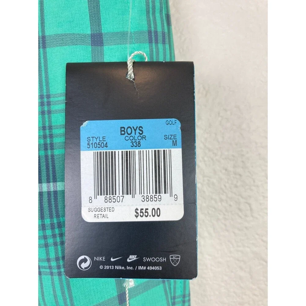 Nike Golf Boys Tour Performance Shorts Size M Dri Fit Green Gray Plaid NWT $55